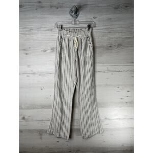 Ci Sono Pants Womens Small Gray White Striped Smocked Waist Drawstring Wide Leg